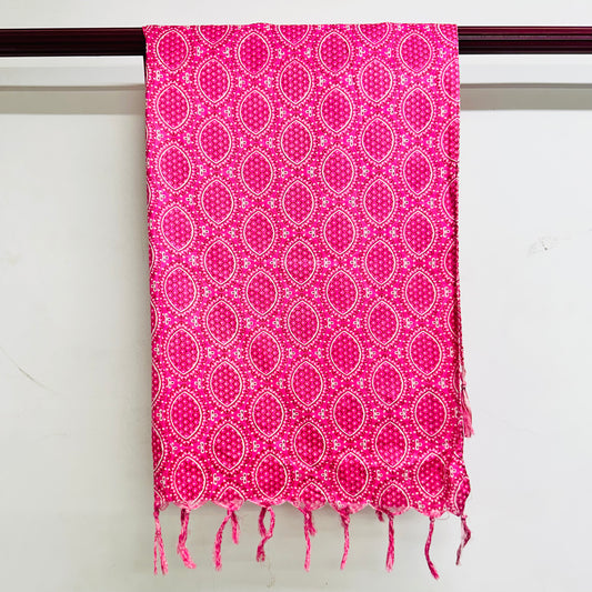 Pink patterned scarf with white dots and circles