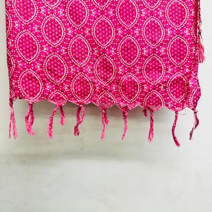 Pink patterned Cotton scarf with white dots and circles