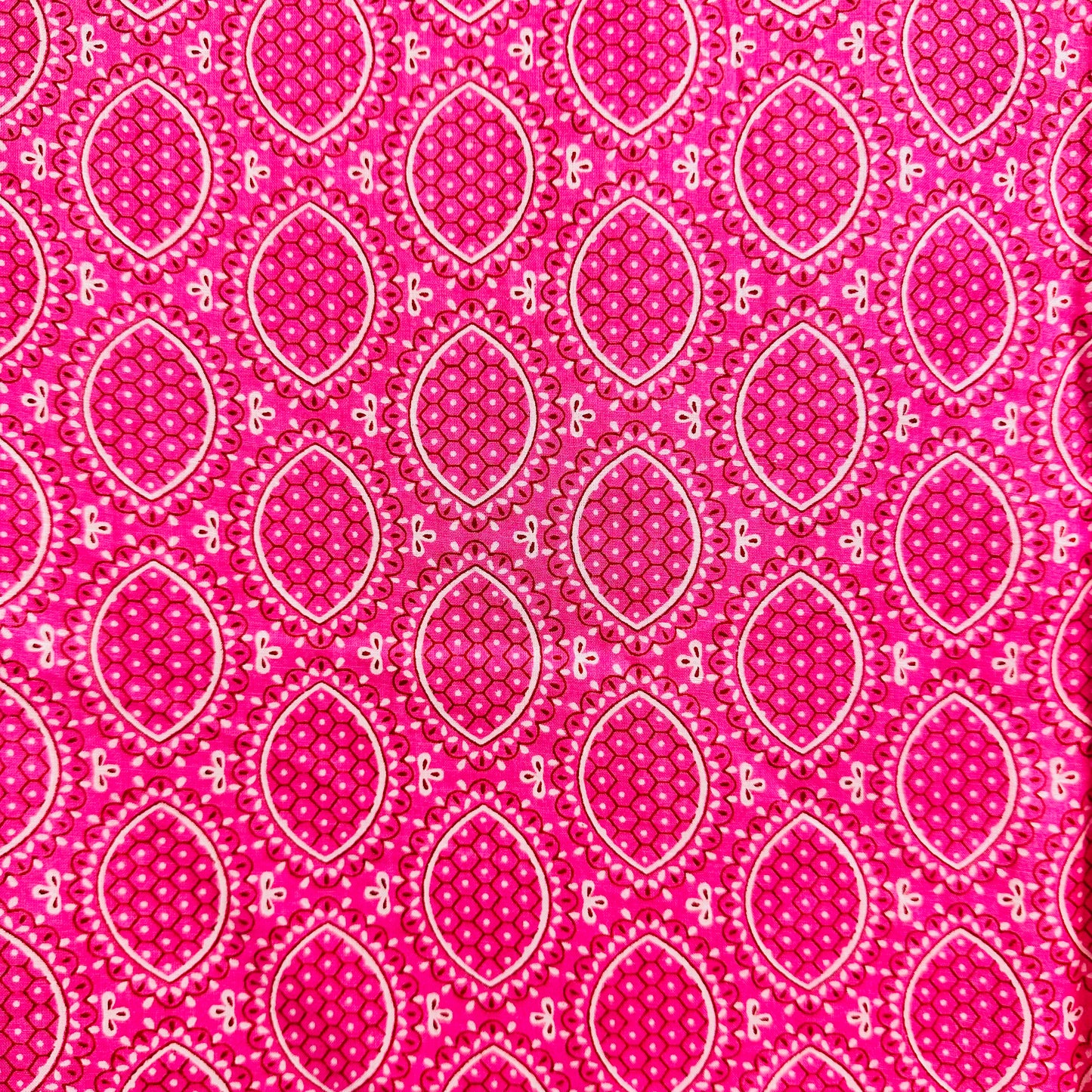 Pink patterned Cotton scarf with white dots and circles