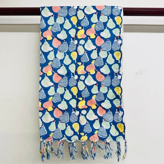 Colorful patterned scarf with tassels