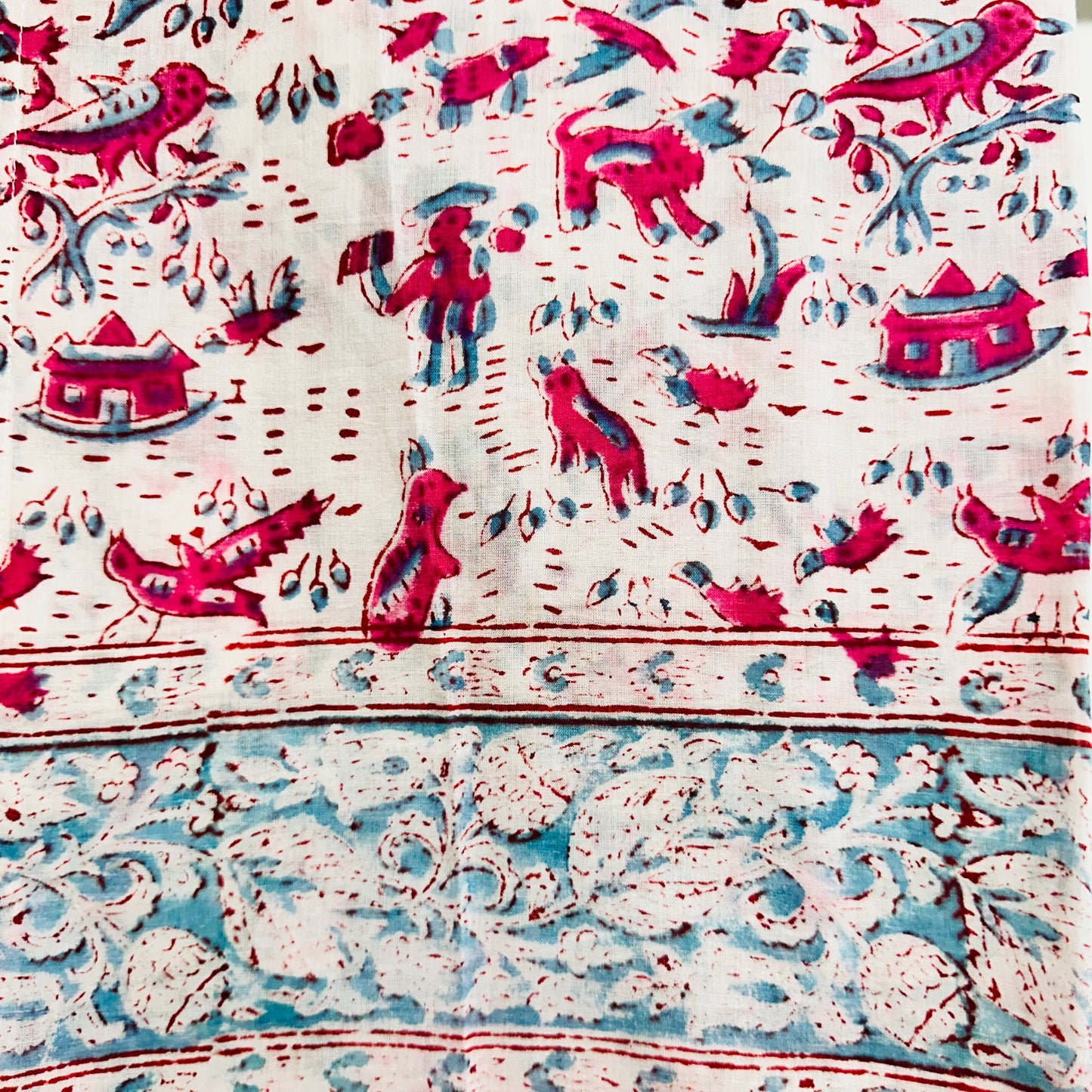 Decorative Cotton scarf with colorful patterns and pom-pom trim