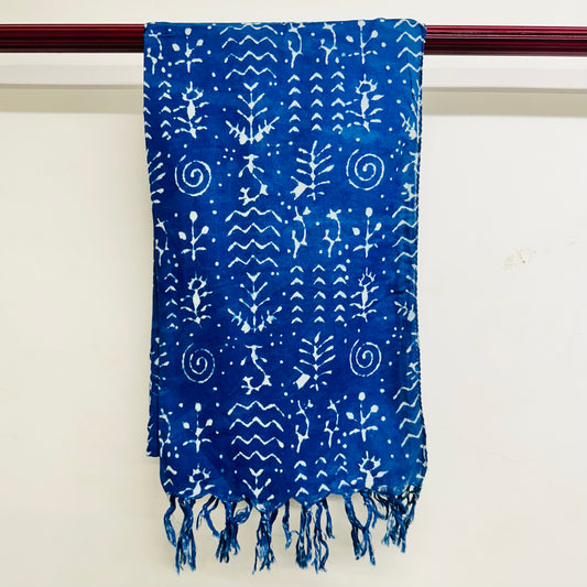 Blue scarf with white patterns