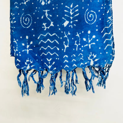 Blue Cotton scarf with white patterns