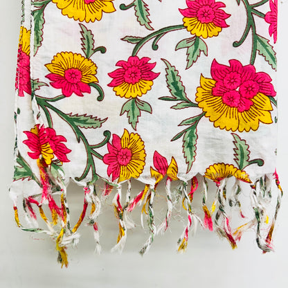 Floral patterned Cotton scarf with pink and yellow flowers