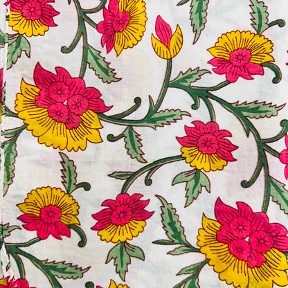 Floral patterned Cotton scarf with pink and yellow flowers