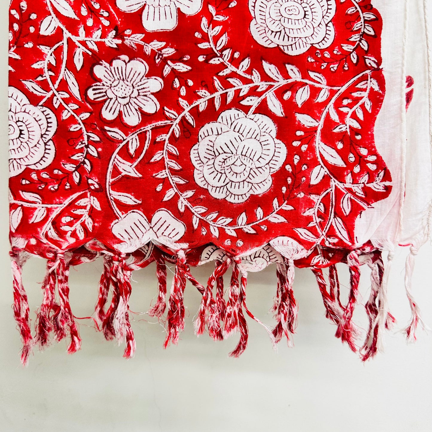 Red Cotton scarf with white floral patterns