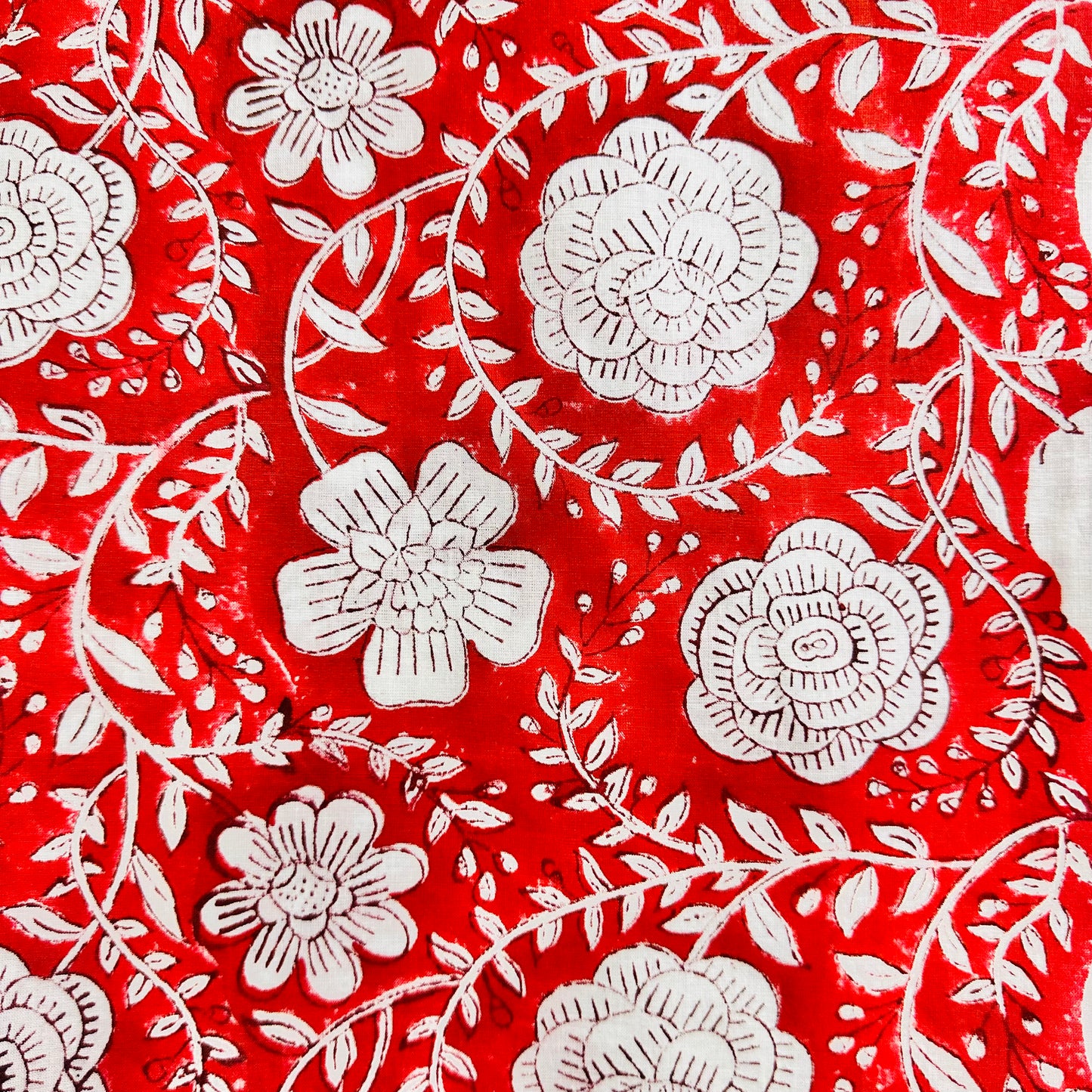 Red Cotton scarf with white floral patterns