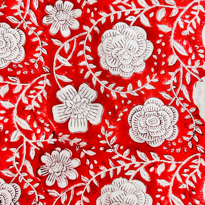 Red Cotton scarf with white floral patterns