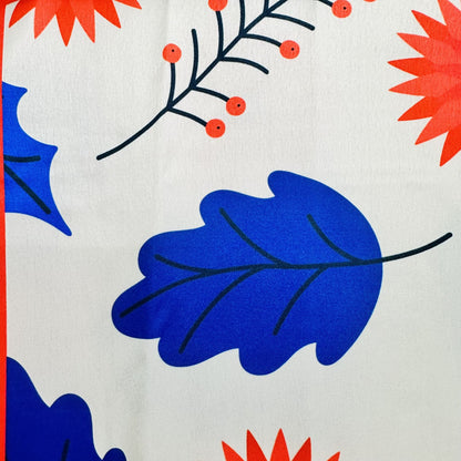 Printed satin Scarf blue leaf