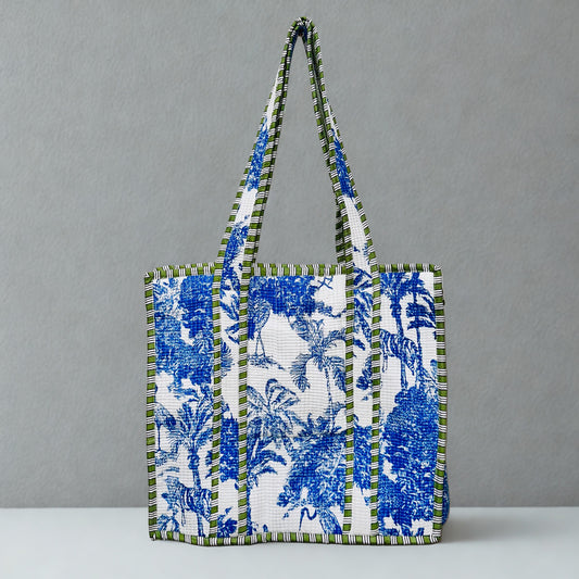 Blue pattern Hand-Printed Tote Bag