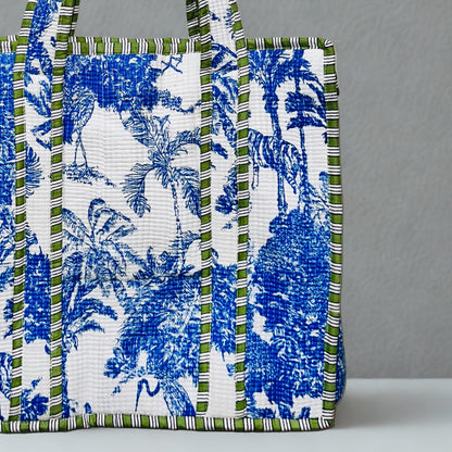 Blue pattern Hand-Printed Tote Bag