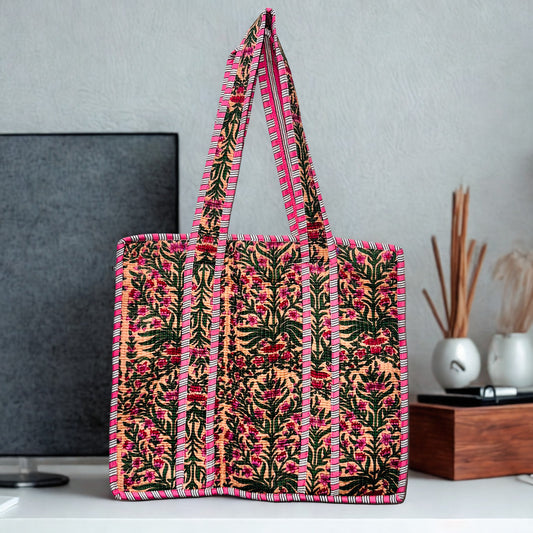 Floral Hand Printed Tote Bag