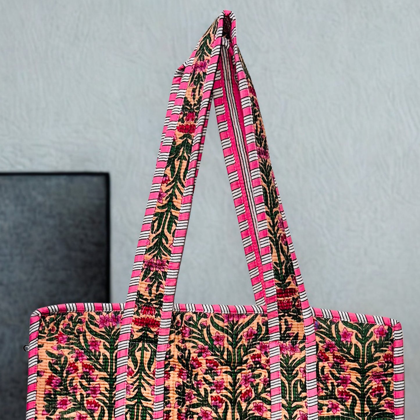 Floral Hand Printed Tote Bag