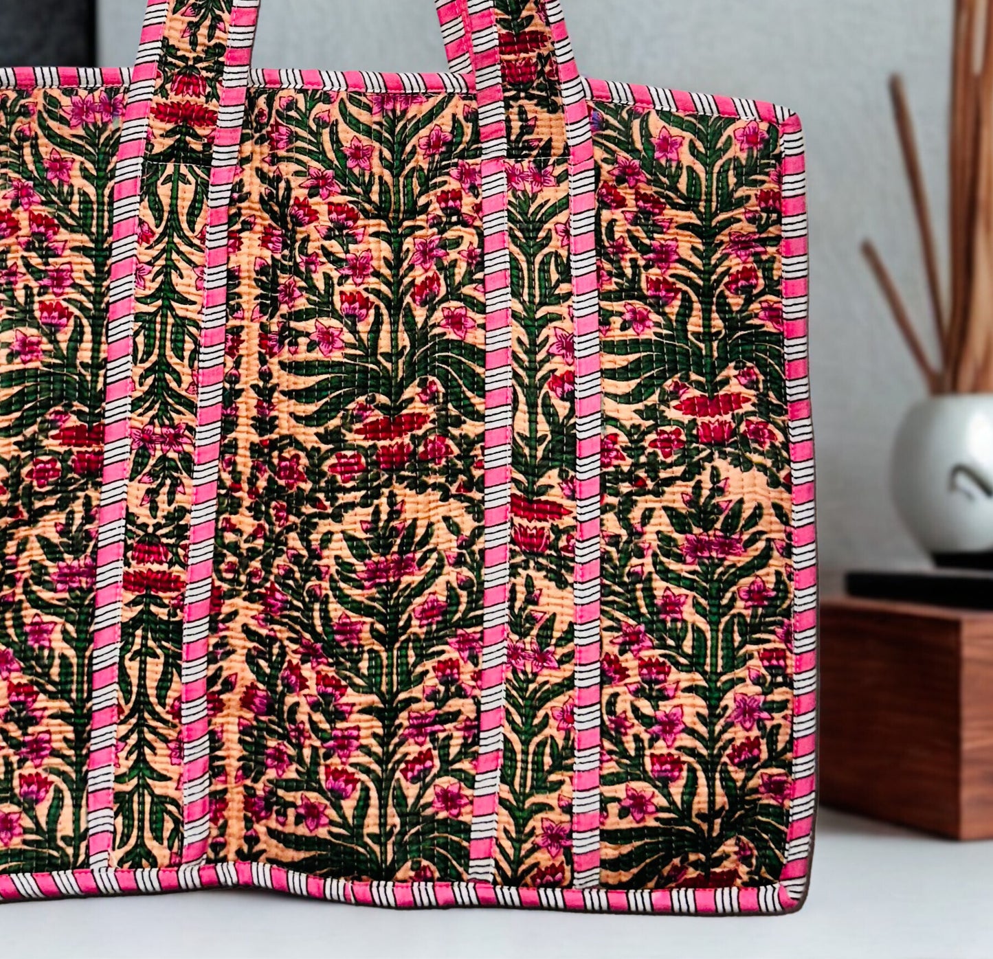 Floral Hand Printed Tote Bag