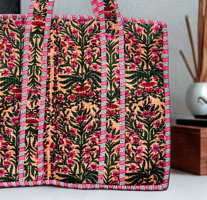 Floral Hand Printed Tote Bag