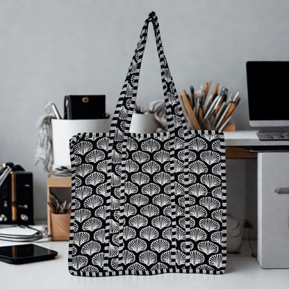 Black and white pattern Hand-Printed Tote Bag