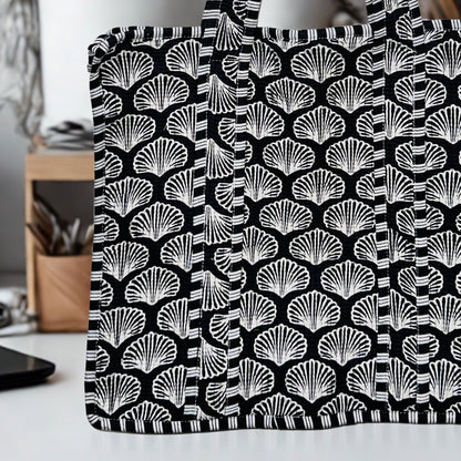 Black and white pattern Hand-Printed Tote Bag