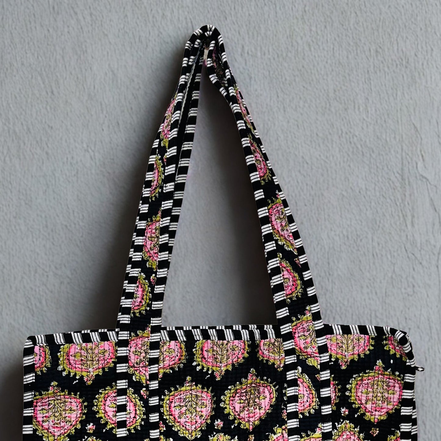 Black and pink pattern Hand-Printed Tote Bag