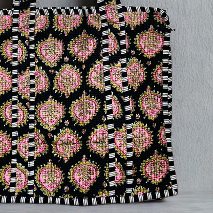 Black and pink pattern Hand-Printed Tote Bag