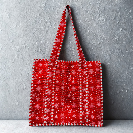 Red pattern Hand-Printed Tote Bag
