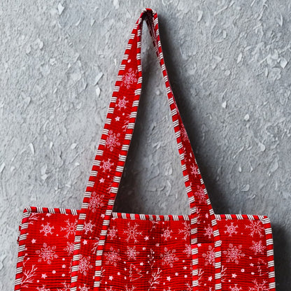 Red pattern Hand-Printed Tote Bag