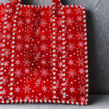 Red pattern Hand-Printed Tote Bag