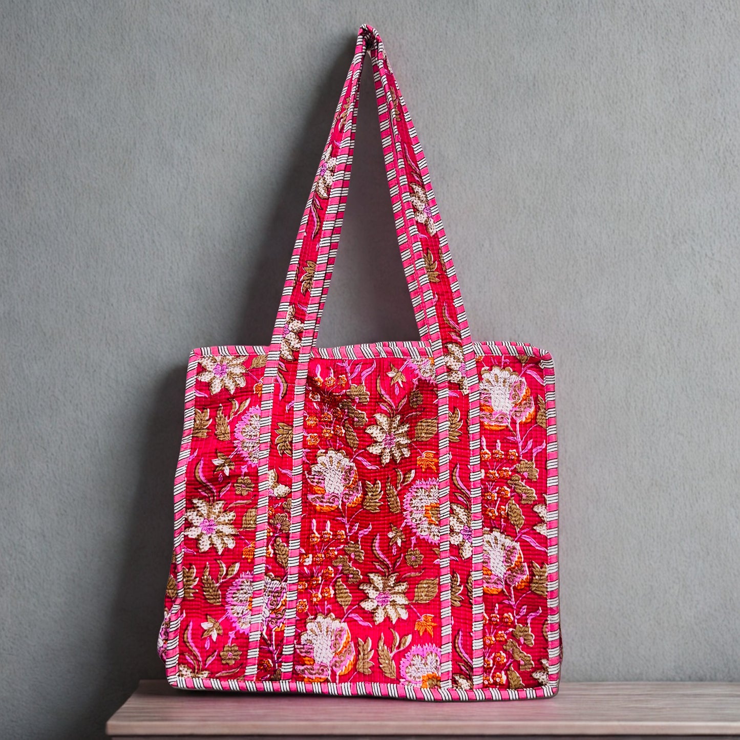 Floral Hand-Printed Tote Bag