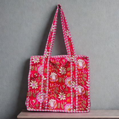 Floral Hand-Printed Tote Bag