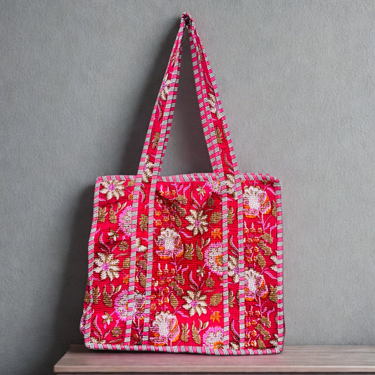 Floral Hand-Printed Tote Bag