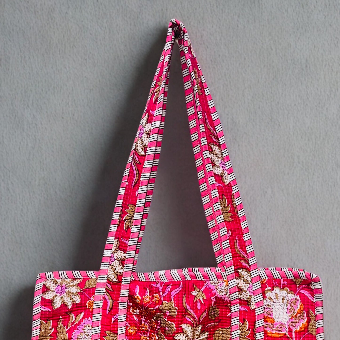 Floral Hand-Printed Tote Bag