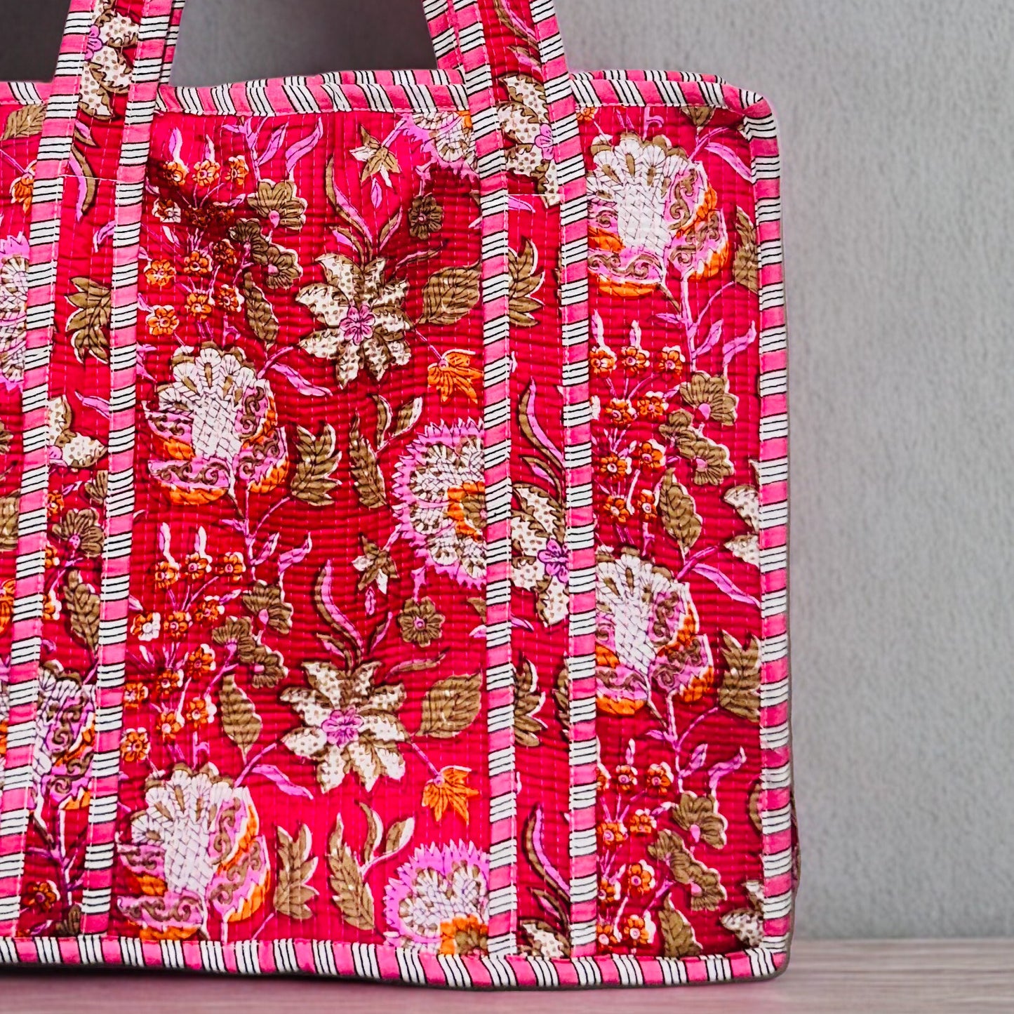 Floral Hand-Printed Tote Bag