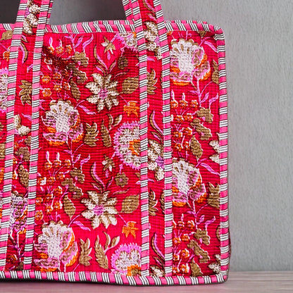 Floral Hand-Printed Tote Bag