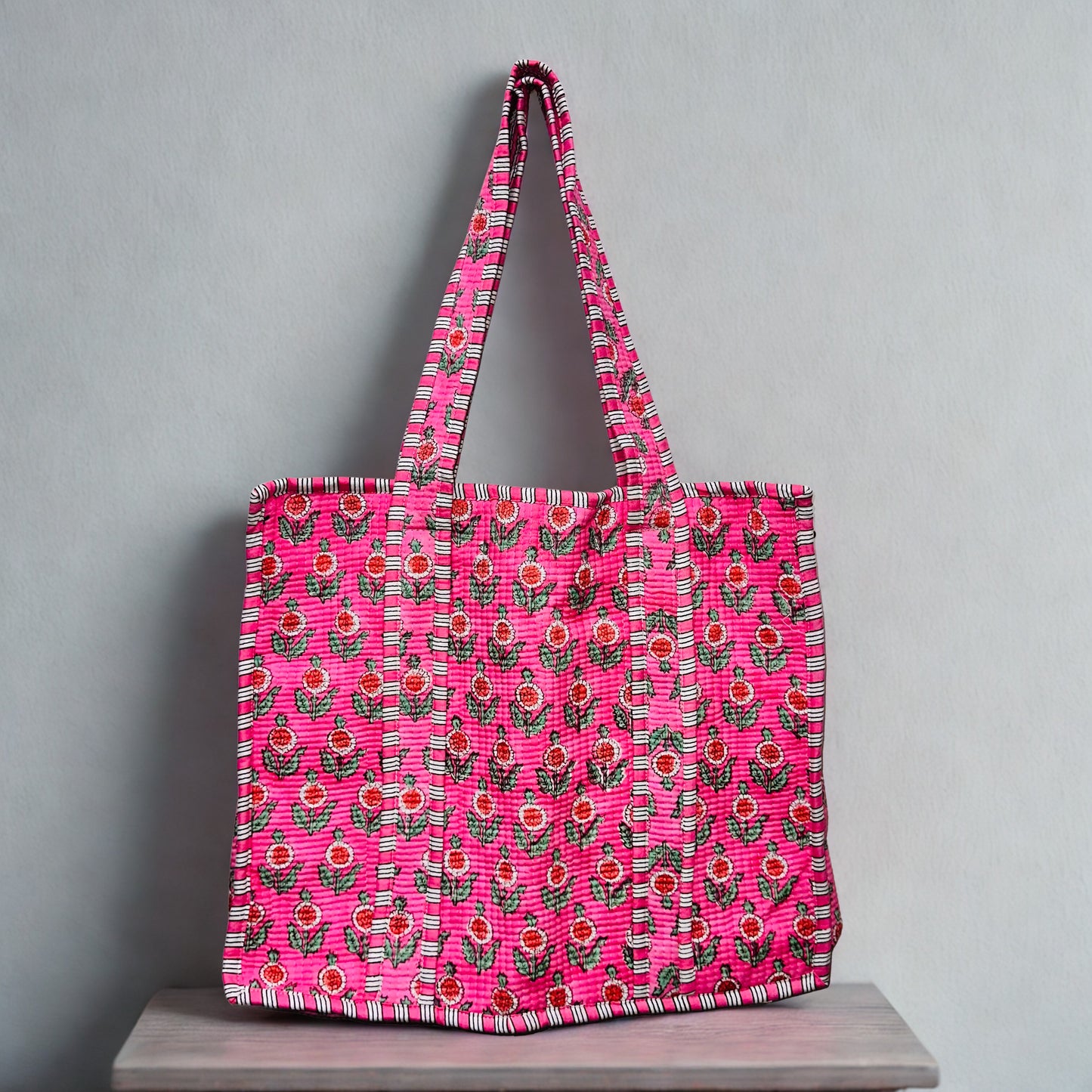 Pink Pattern Hand-Printed Tote Bag