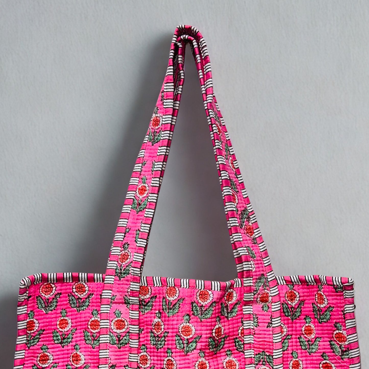 Pink Pattern Hand-Printed Tote Bag