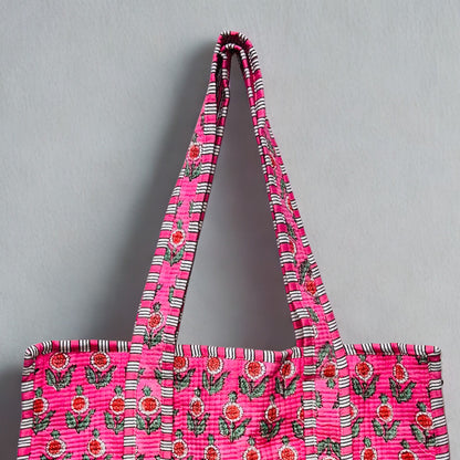 Pink Pattern Hand-Printed Tote Bag