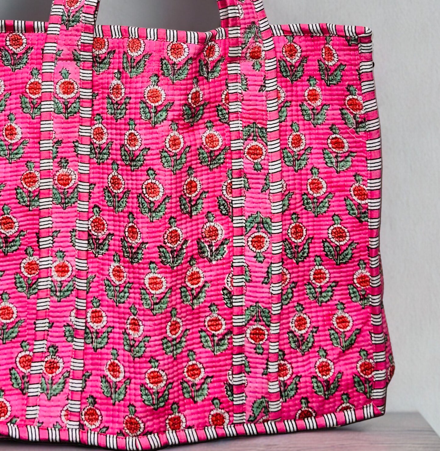 Pink Pattern Hand-Printed Tote Bag