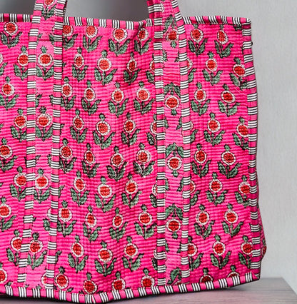 Pink Pattern Hand-Printed Tote Bag