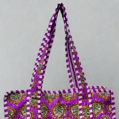 Purple Floral Pattern Hand-Printed Tote Bag