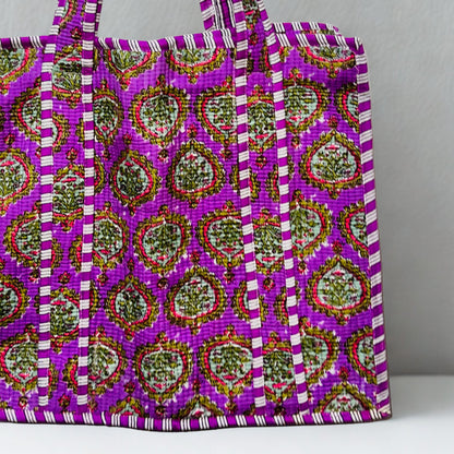 Purple Floral Pattern Hand-Printed Tote Bag