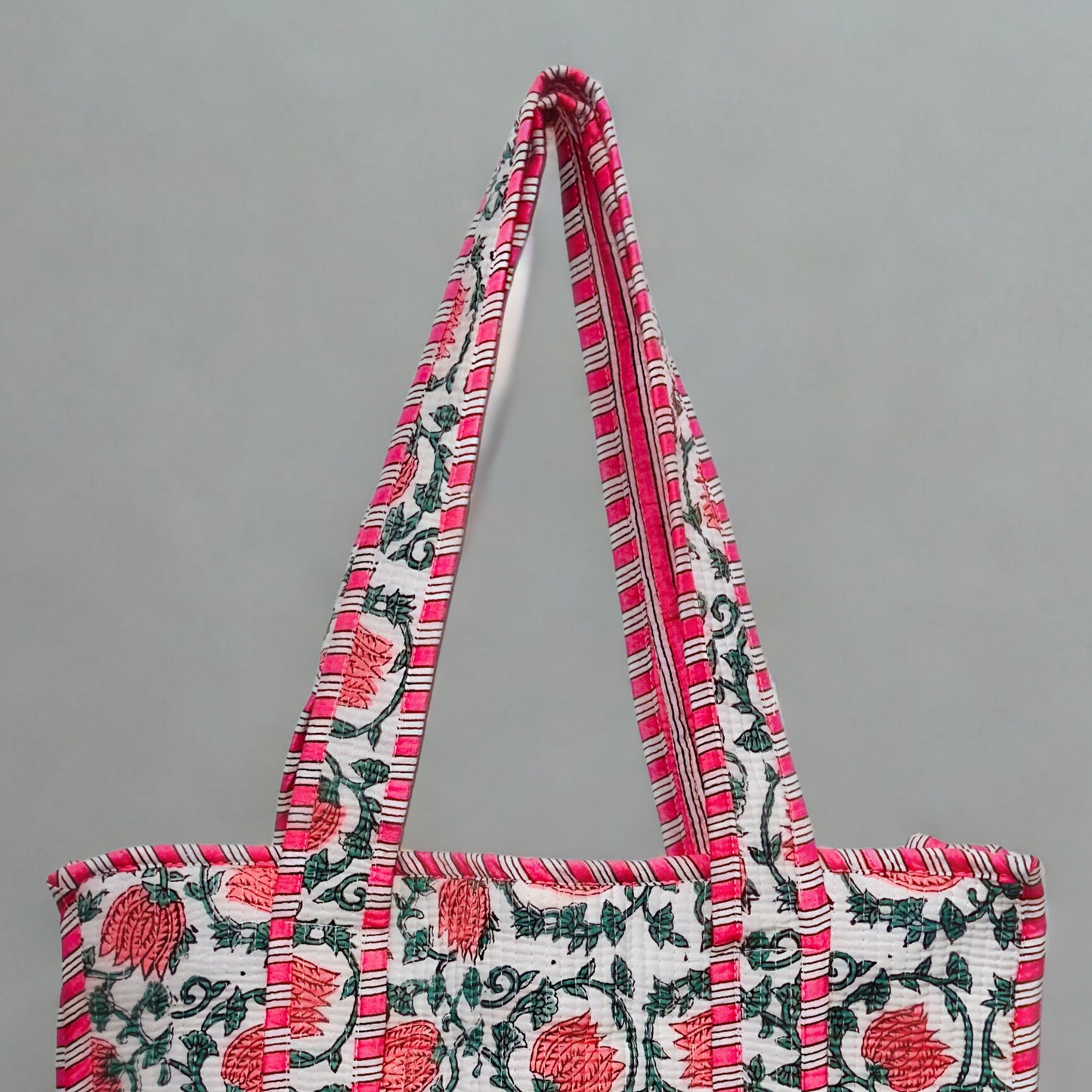 Red floral Pattern Hand-Printed Tote Bag