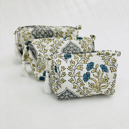 Floral printed white yellow travel organizer pouch, Cosmetic Bags, Toiletry Kit