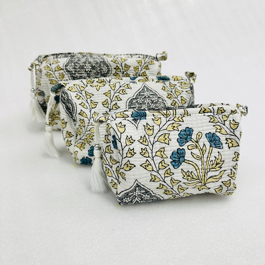 Floral printed white yellow travel organizer pouch, Cosmetic Bags, Toiletry Kit