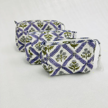 Floral printed purple green travel organizer pouch, Cosmetic Bags, Toiletry Kit