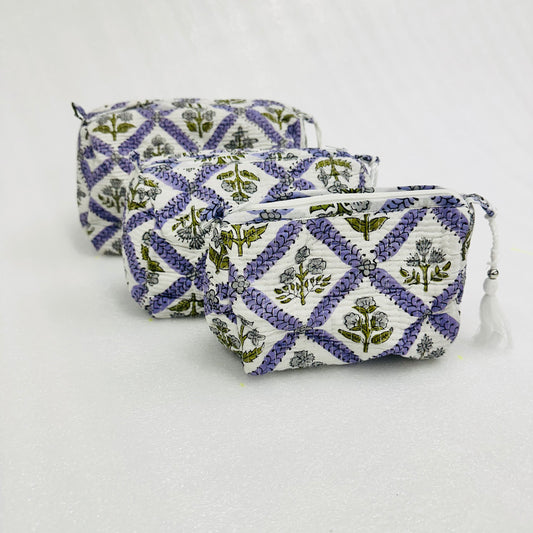 Floral printed purple green travel organizer pouch, Cosmetic Bags, Toiletry Kit