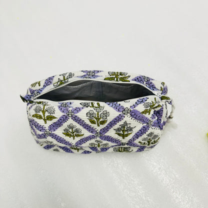 Floral printed purple green travel organizer pouch, Cosmetic Bags, Toiletry Kit