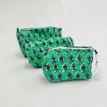 Floral printed green travel organizer pouch, Cosmetic Bags, Toiletry Kit