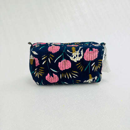 Floral blue printed travel organizer pouch, Cosmetic Bags, Toiletry Kit