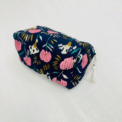 Floral blue printed travel organizer pouch, Cosmetic Bags, Toiletry Kit