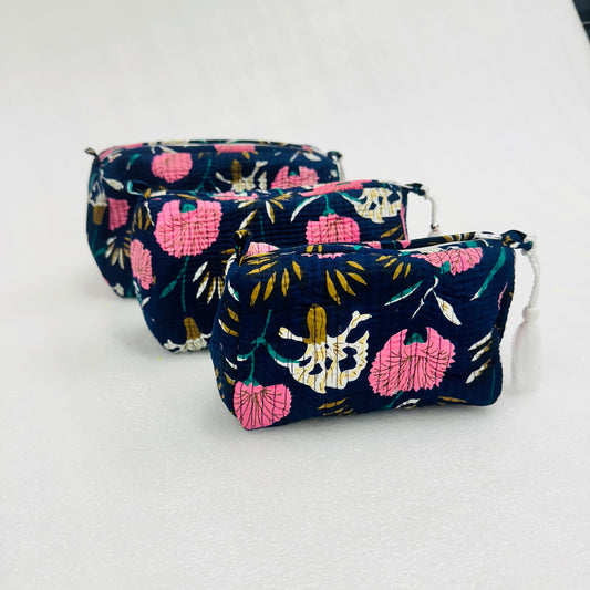 Floral blue printed travel organizer pouch, Cosmetic Bags, Toiletry Kit