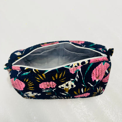 Floral blue printed travel organizer pouch, Cosmetic Bags, Toiletry Kit